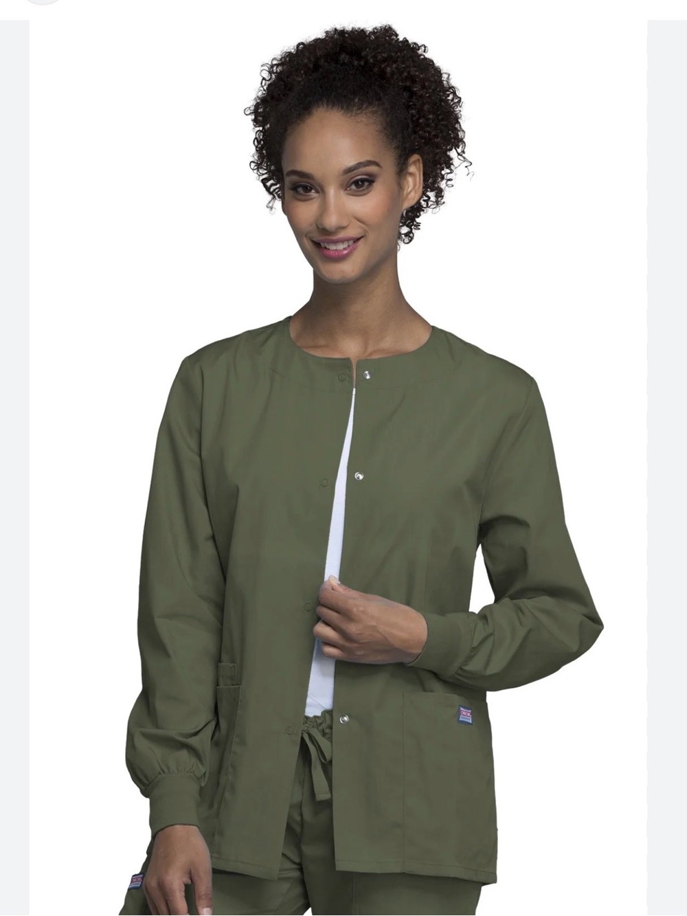 Cherokee Scrub Army Green Oversized Snap Front Jacket M